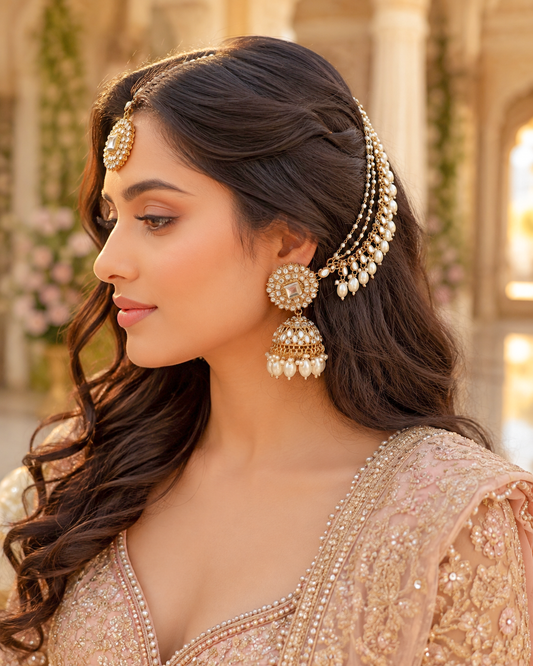 Pearl Avreet Mirror Bahubali Jhumka with Teeka