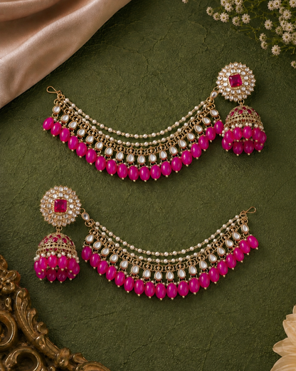 Pink Avreet Mirror Bahubali Jhumka