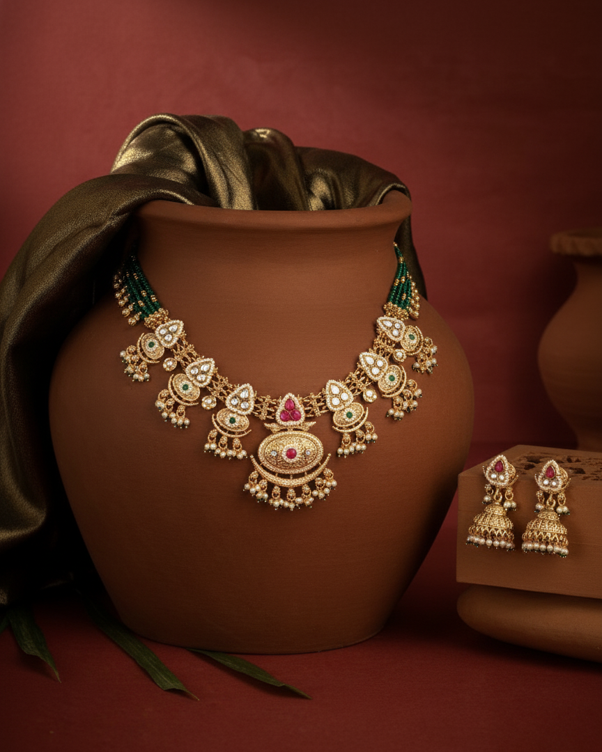 Riyanshi Rajwada Necklace Set with Jhumki Earring