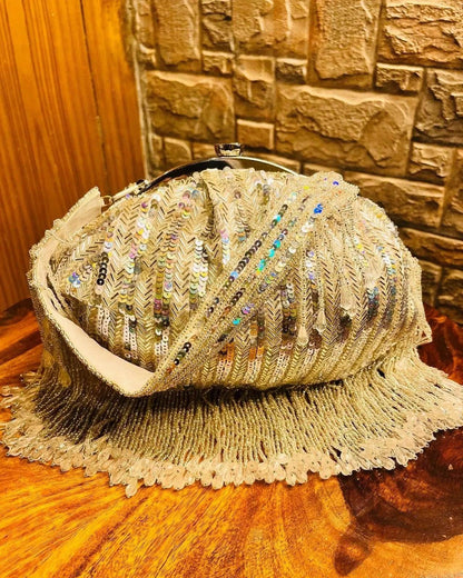 Gold Martina Premium Sequin Detailed Clutch Bag