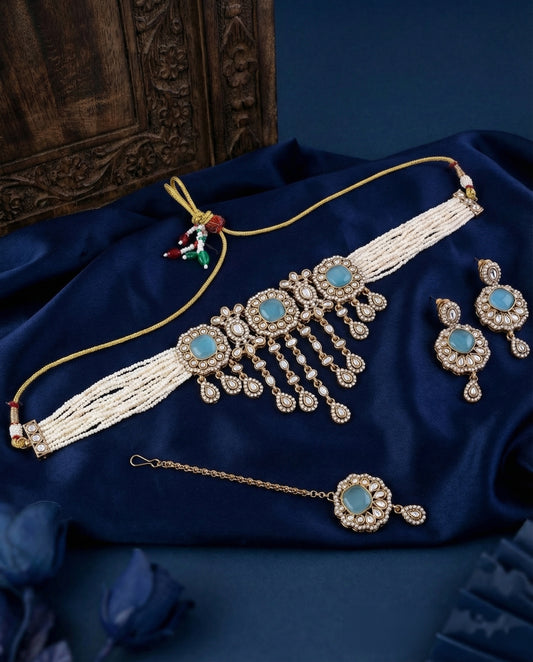 Turquoise Meher Premium Necklace with Earring and Mangteeka