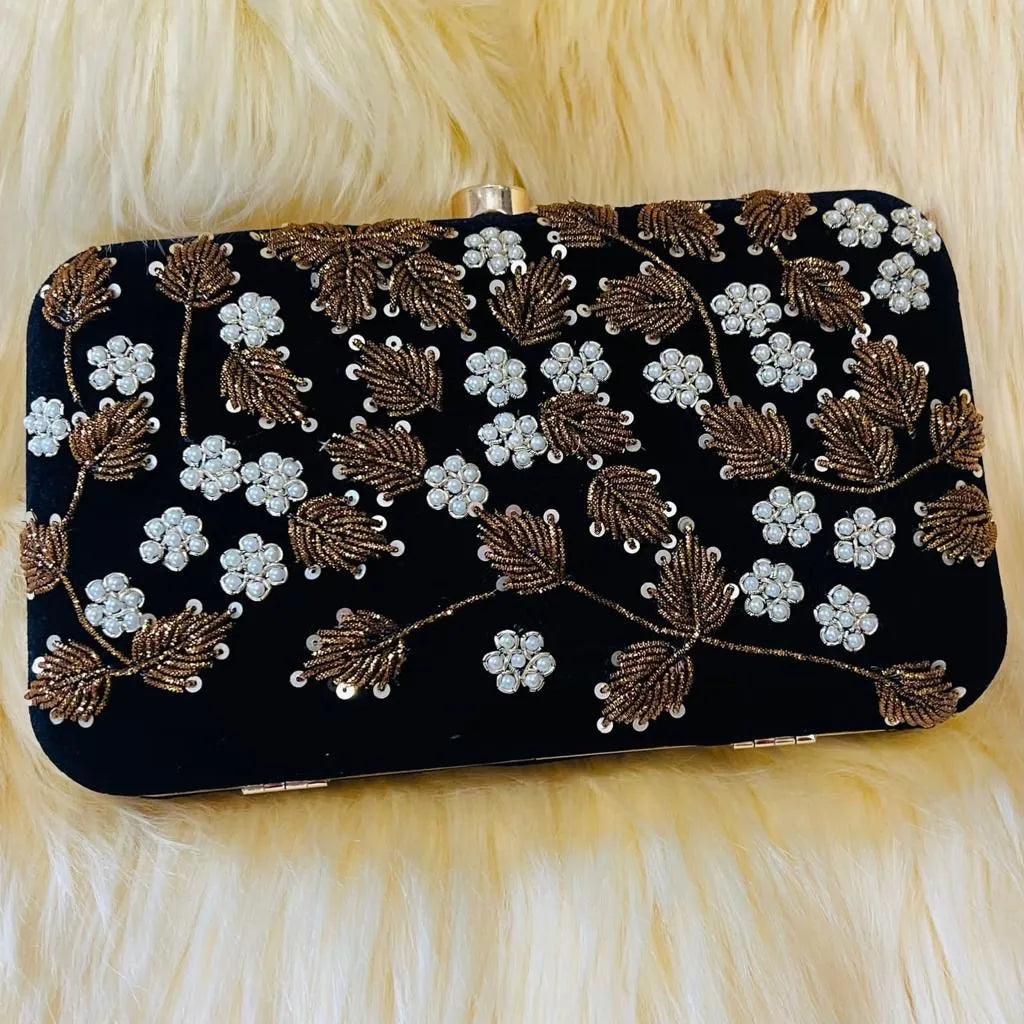 Black Anura Embroidered Clutch