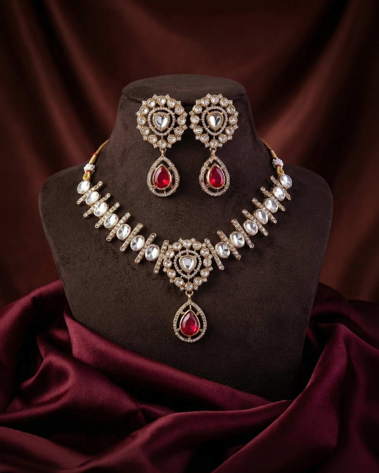 Pink Rutba Indo Western Necklace With Earrings