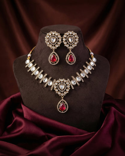 Pink Rutba Indo Western Necklace With Earrings