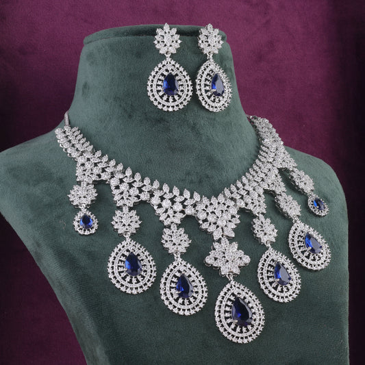Blue Anastasia American Diamond Necklace with Earring