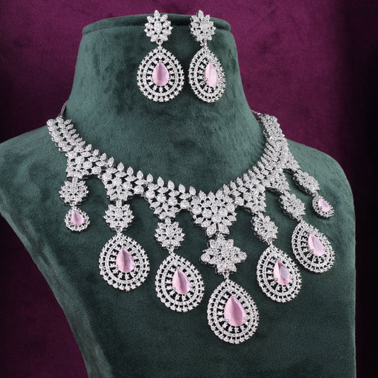 Blush Anastasia American Diamond Necklace with Earring