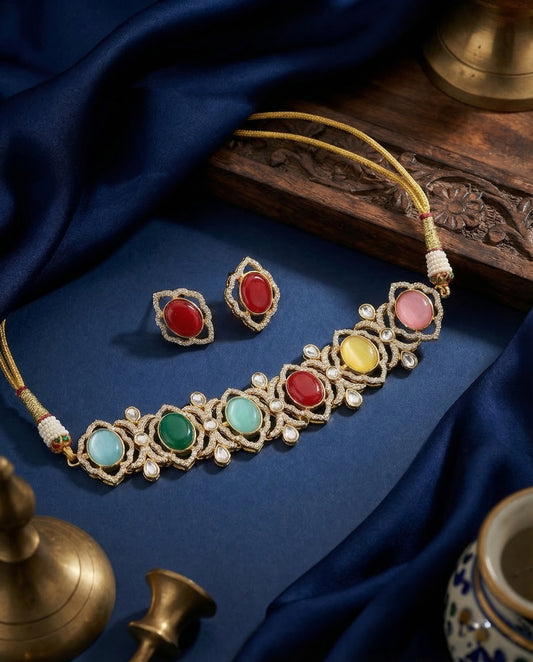 Multi Maple Premium Moissanite Stone Necklace with Earring