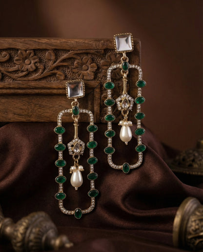 Green Tenille Premium Designer Zircone Kundan Earring