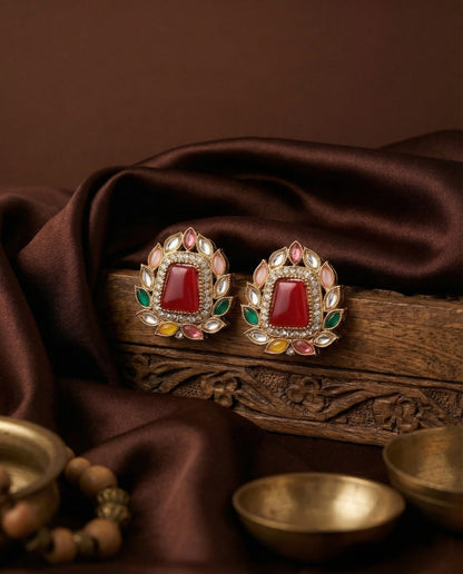 Ruby Multi Amosie Premium Kundan Stud Earrings