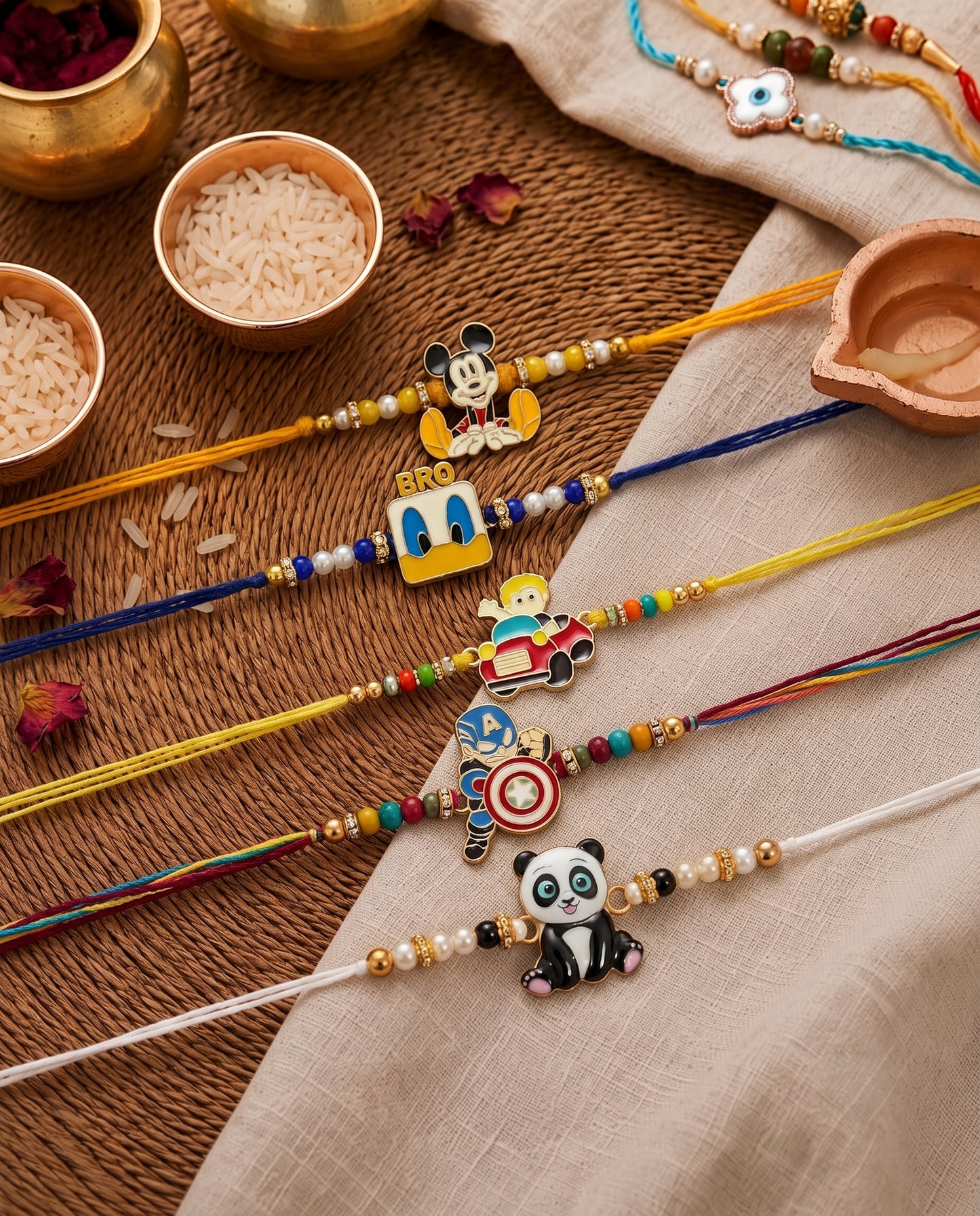 Pack of 5 Kids Rakhi for Brother | Tilak Set Included