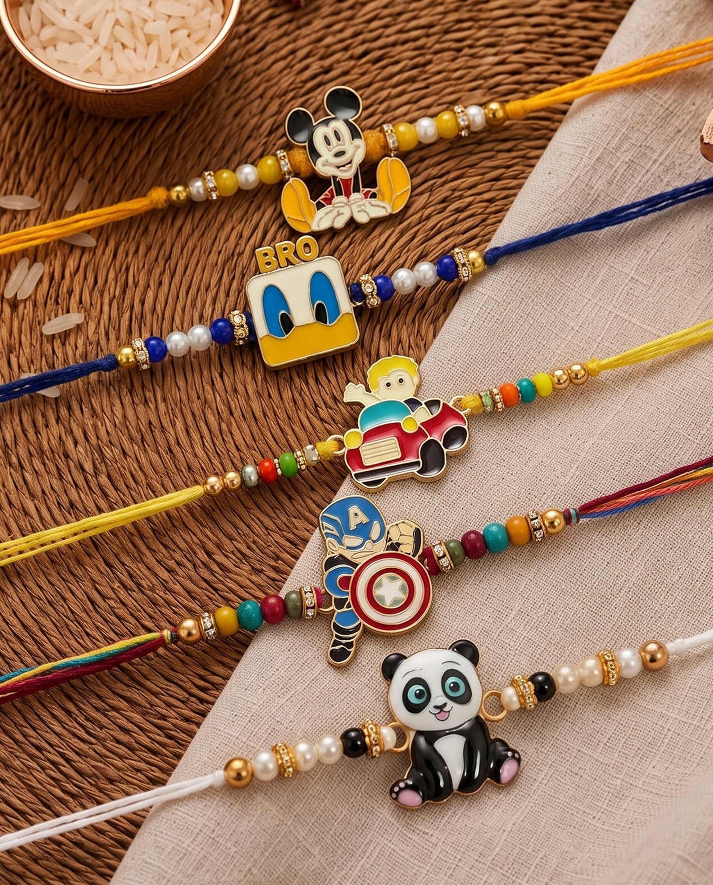 Pack of 5 Kids Rakhi for Brother | Tilak Set Included