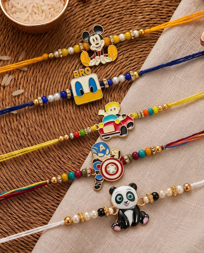 Pack of 5 Kids Rakhi for Brother | Tilak Set Included