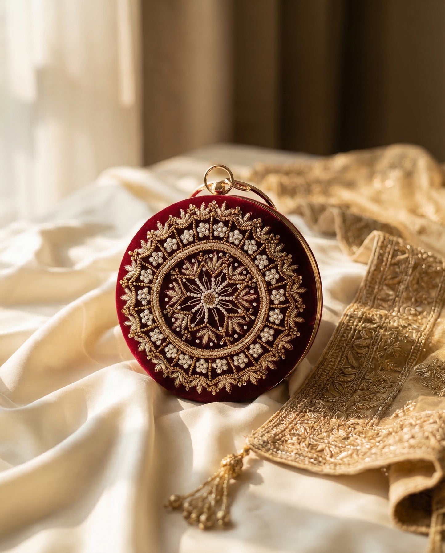 Corey Embroidered Circle Clutch