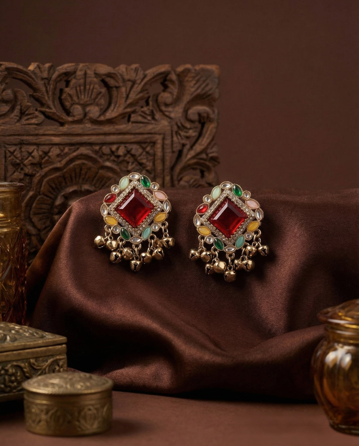Ruby with Multi Zarrah Kashmiri Look Ghunghru Earring