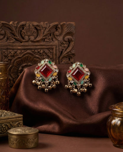 Ruby with Multi Zarrah Kashmiri Look Ghunghru Earring