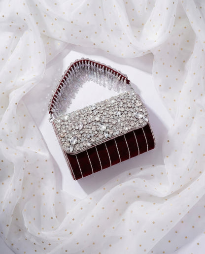 Maroon Clementine Rhinestone Flap Clutch