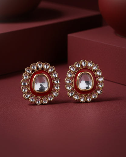 Red Dev kundan Stud