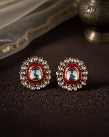 Red Dev kundan Stud