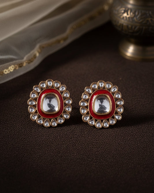 Red Dev kundan Stud