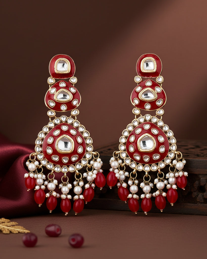 Red Tisya Meenakari Chandbali