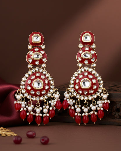 Red Tisya Meenakari Chandbali