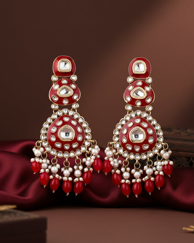 Red Tisya Meenakari Chandbali