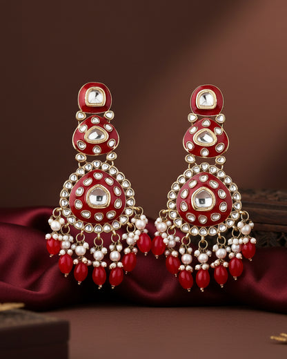 Red Tisya Meenakari Chandbali