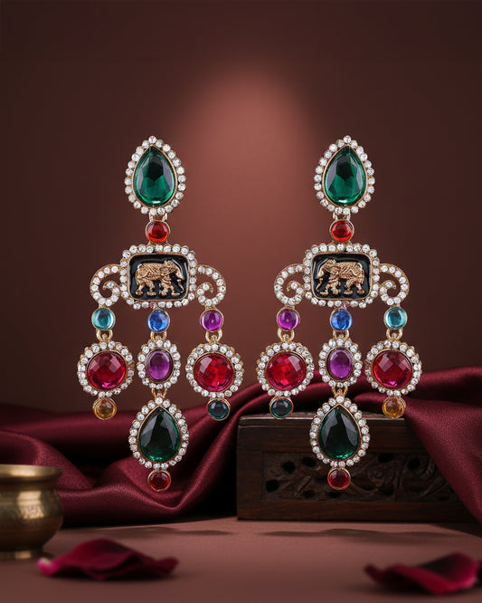 Green Pink Varsha Designer Earring