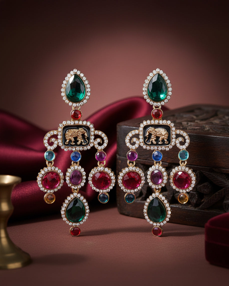 Green Pink Varsha Designer Earring