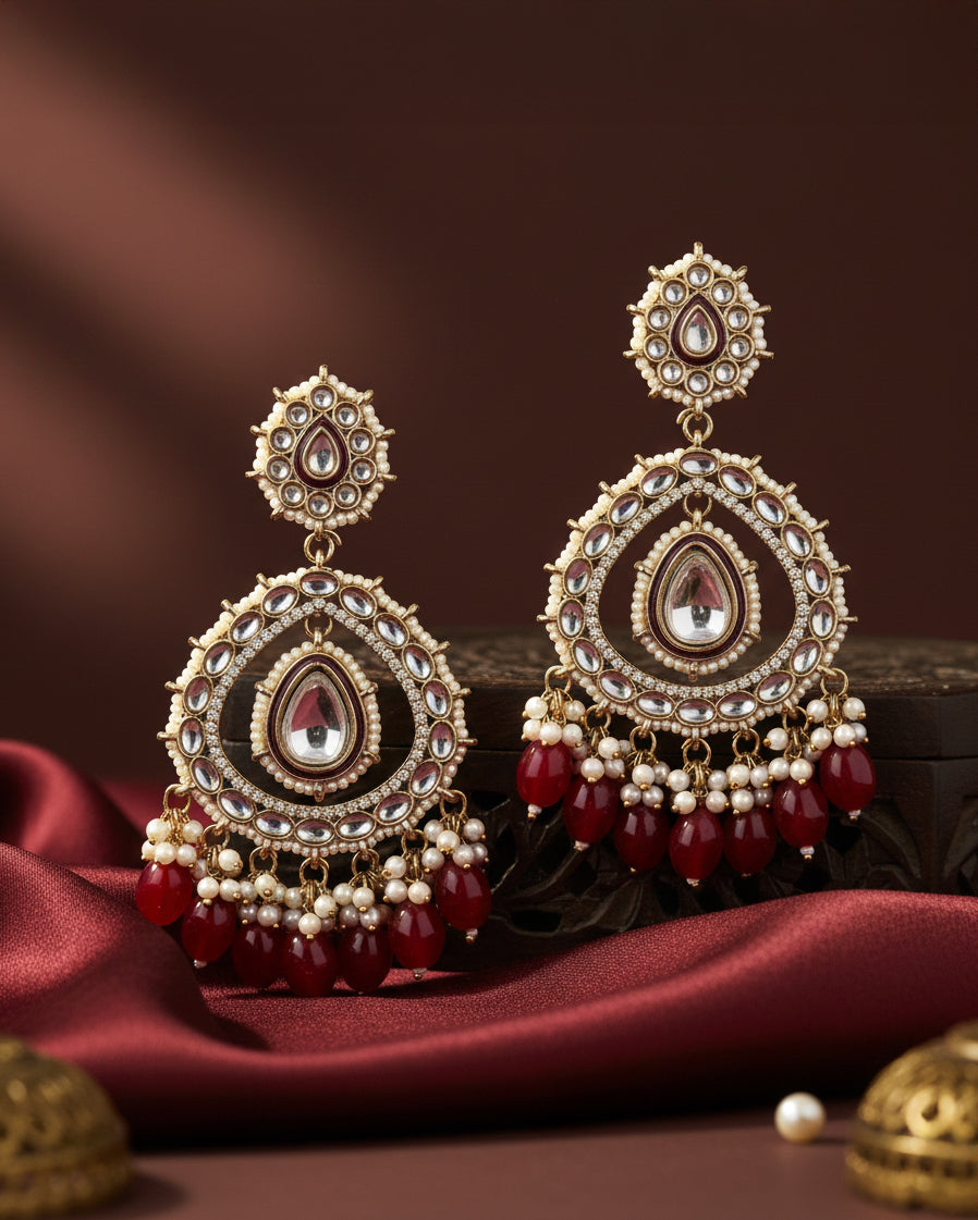 Red Nirman Zircone Chandbali