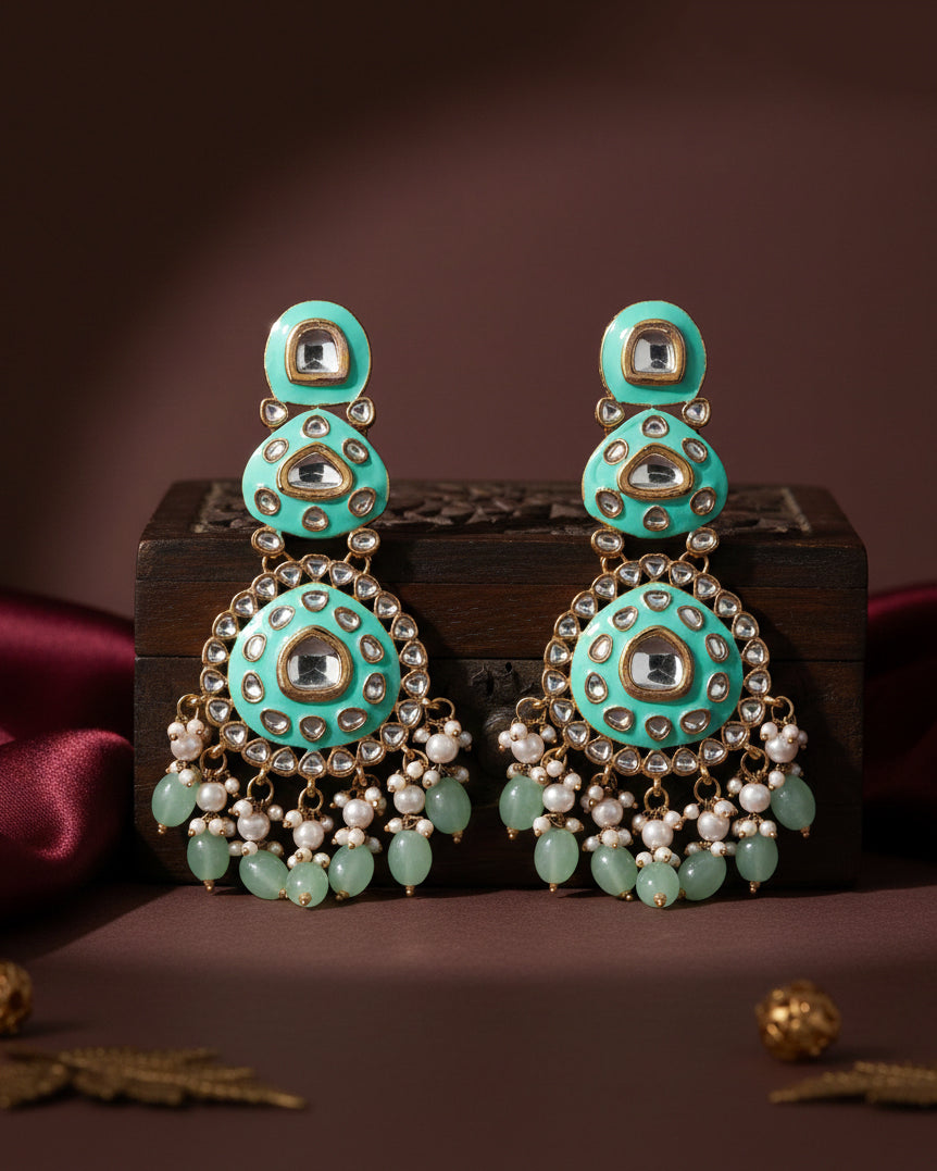 Mint Green Tisya Meenakari Chandbali