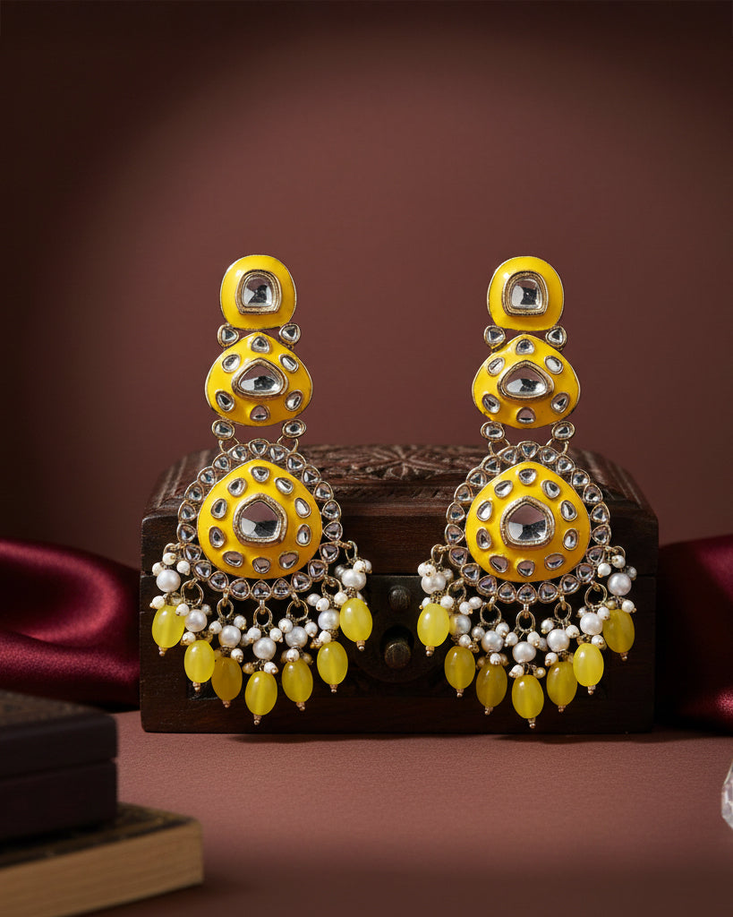 Yellow Tisya Meenakari Chandbali