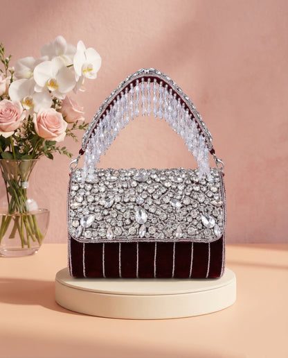 Maroon Clementine Rhinestone Flap Clutch