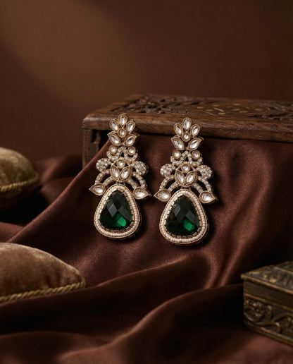 Emerald Sylas Premium Designer Zircone Kundan Earring