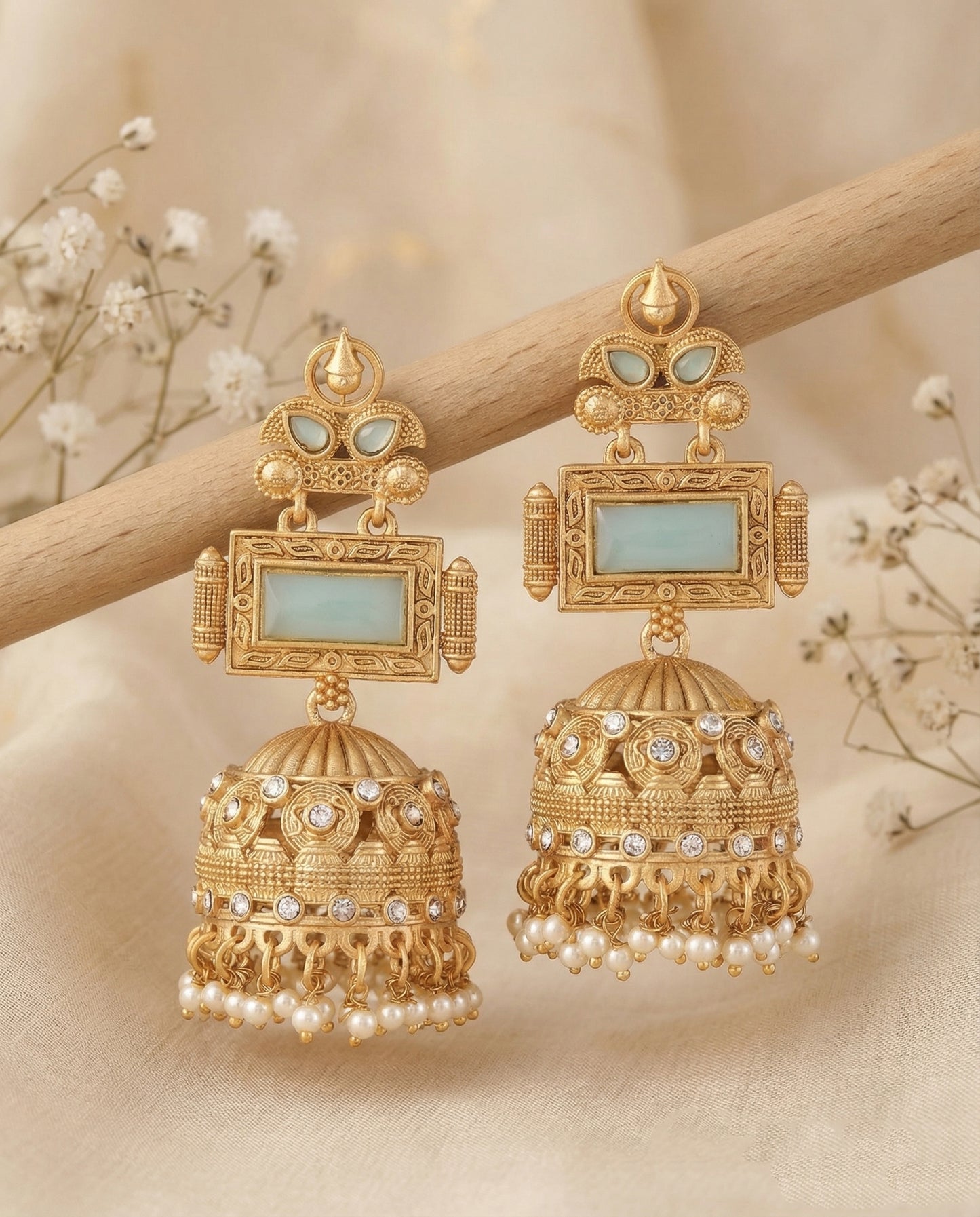 Mint Green Mrighosh Premium Kashmiri Brass Lookalike Jhumka Earring