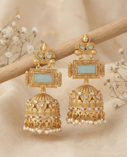 Mint Green Mrighosh Premium Kashmiri Brass Lookalike Jhumka Earring
