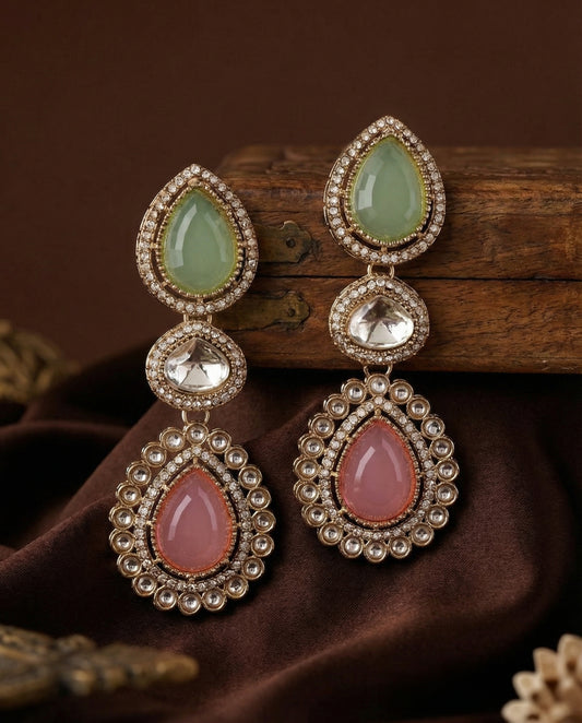 Pastel Amani Premium Designer Zircone Polki Dupe Earring