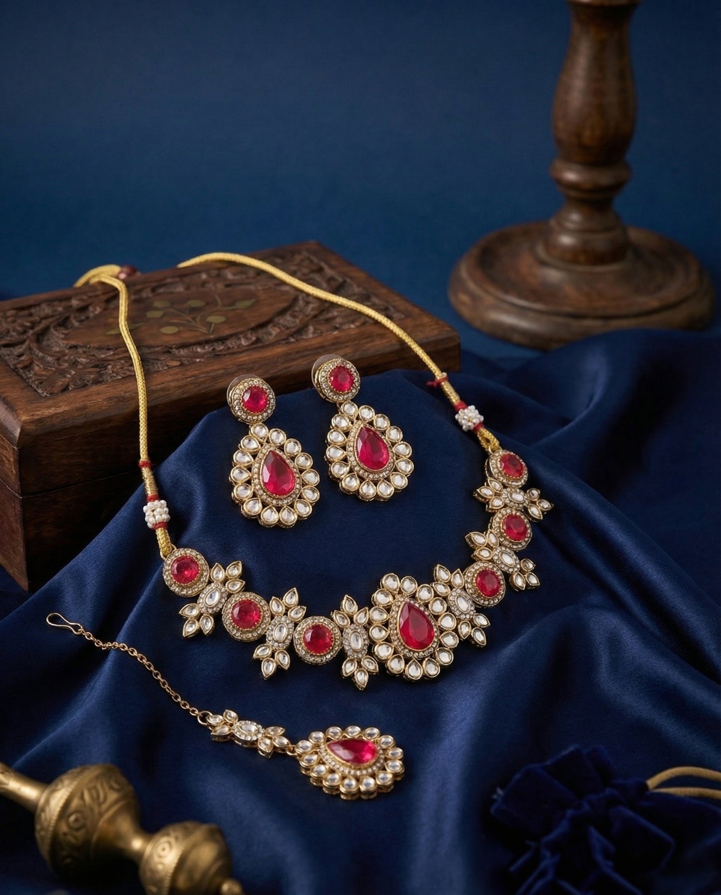 Pink Sierra Kundan Choker Necklace Set With Earring & Teeka