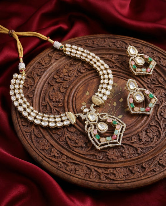 Multi Avery Premium Moissanite Stone Necklace with Earring