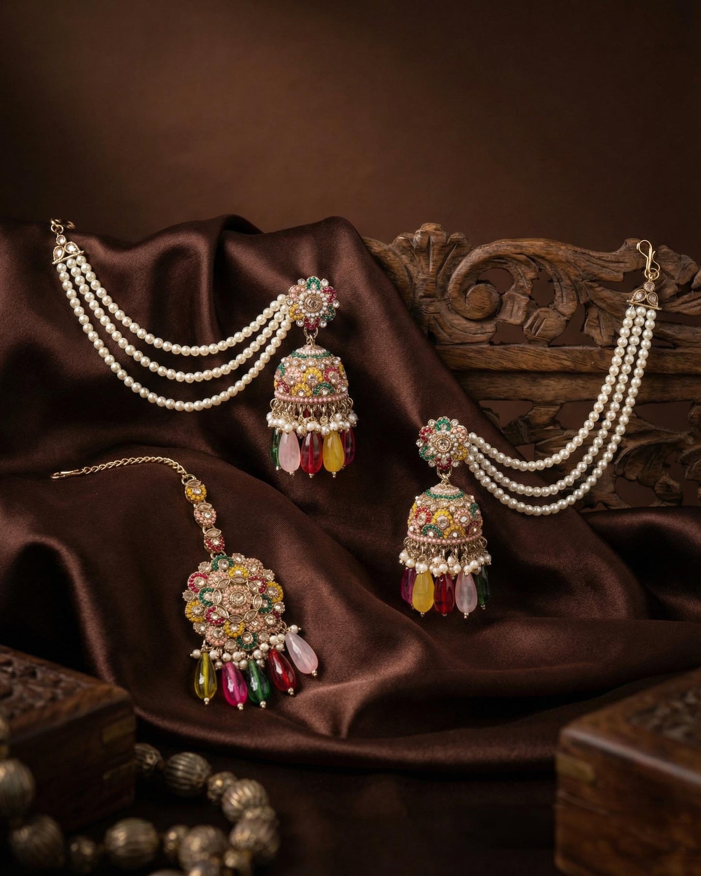 Multi Aarika Punjabi Teeka Earring Set