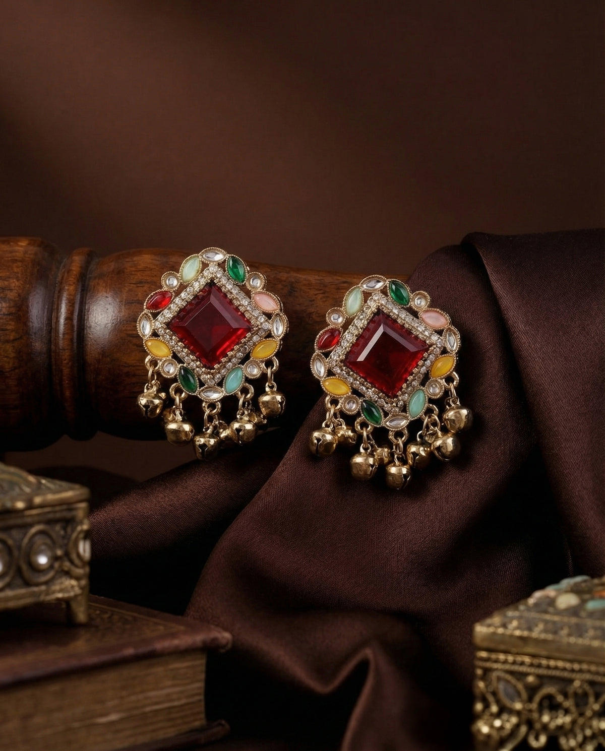 Ruby with Multi Zarrah Kashmiri Look Ghunghru Earring