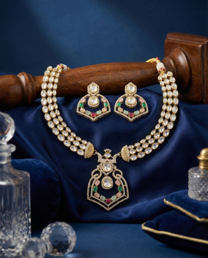 Multi Avery Premium Moissanite Stone Necklace with Earring