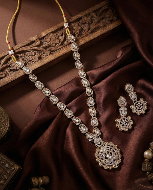 Jivin Premium Zircone Long Necklace Set with Earring