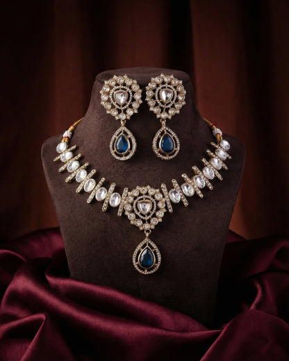 Blue Rutba Indo Western Necklace With Earrings
