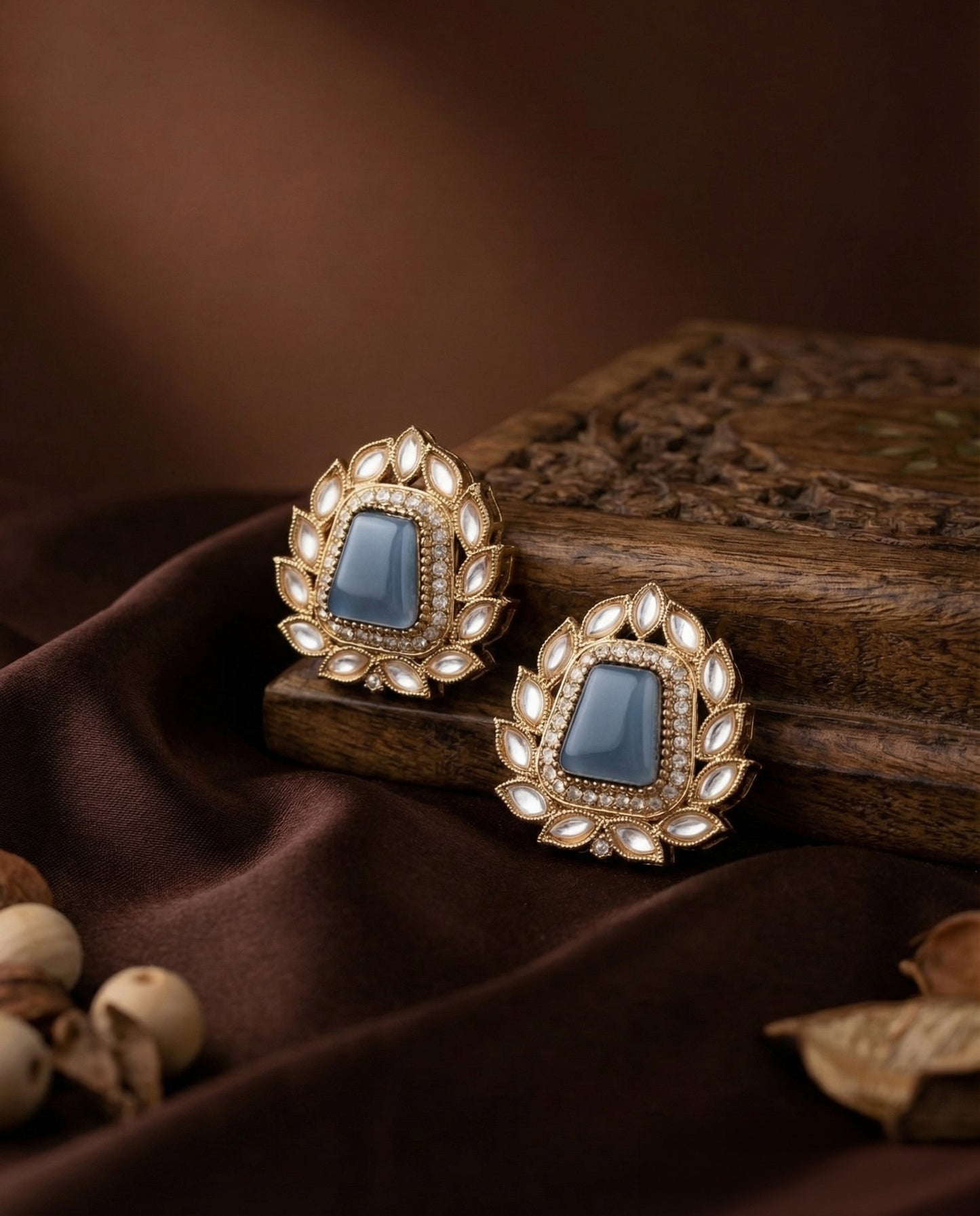 Blue Amosie Premium Kundan Stud Earrings