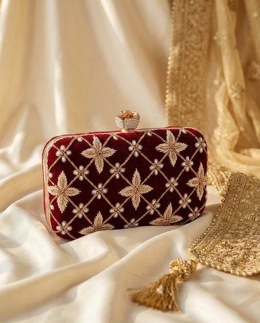 Wine Kyron Embroidered Clutch