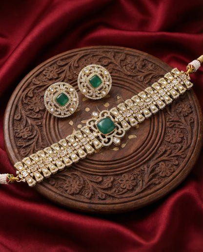 Emerald Jean Premium Moissanite Stone Necklace with Earring