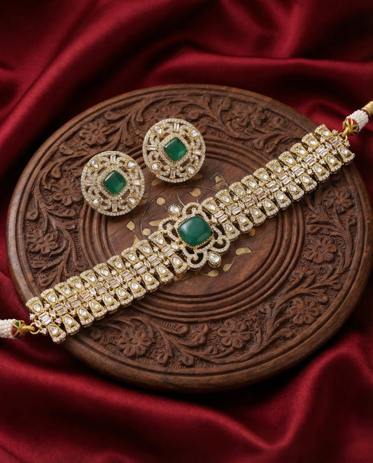 Emerald Jean Premium Moissanite Stone Necklace with Earring