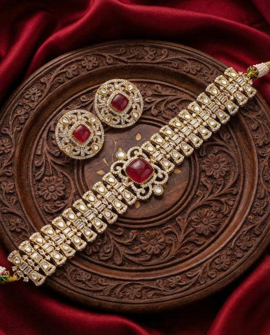 Ruby Jean Premium Moissanite Stone Necklace with Earring