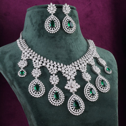 Emerald Anastasia American Diamond Necklace with Earring